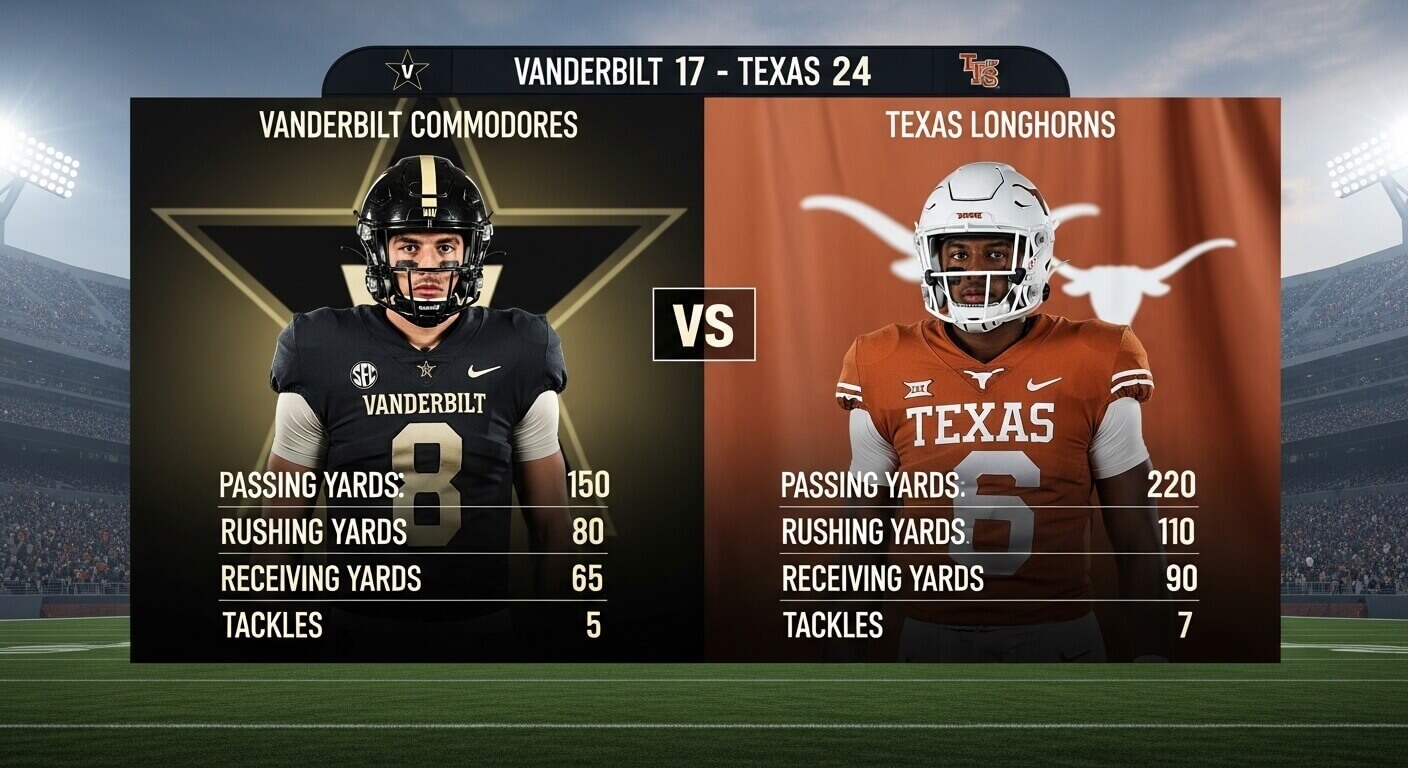 Vanderbilt Football vs Texas Longhorns Match Player Stats